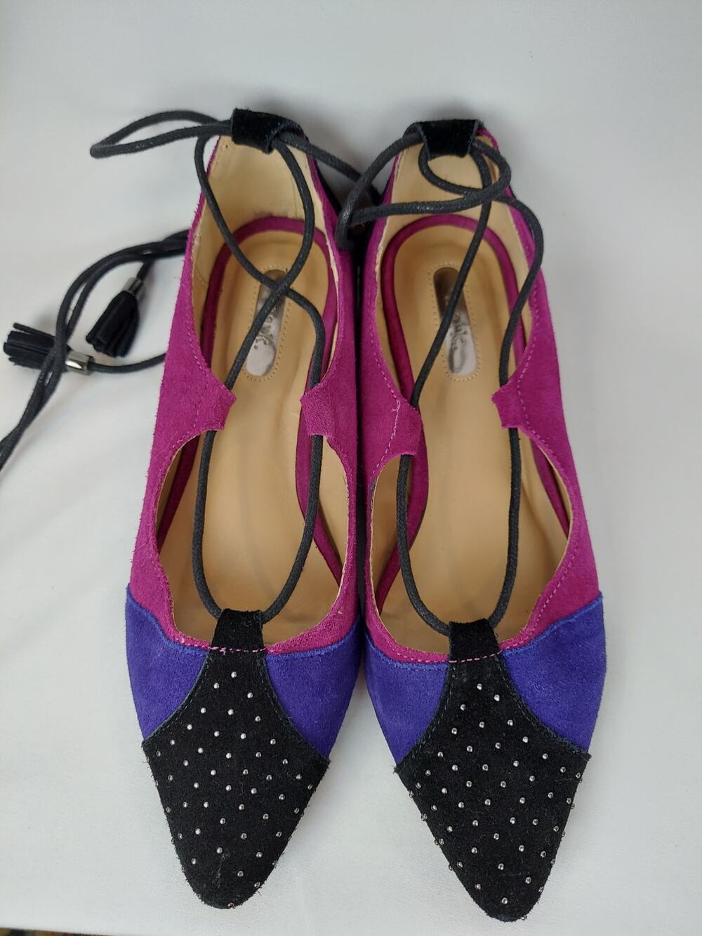 Mark. Colorblock Colorful Pointed Toe Lace Up Suede Flats Swiftie Womens Size 8